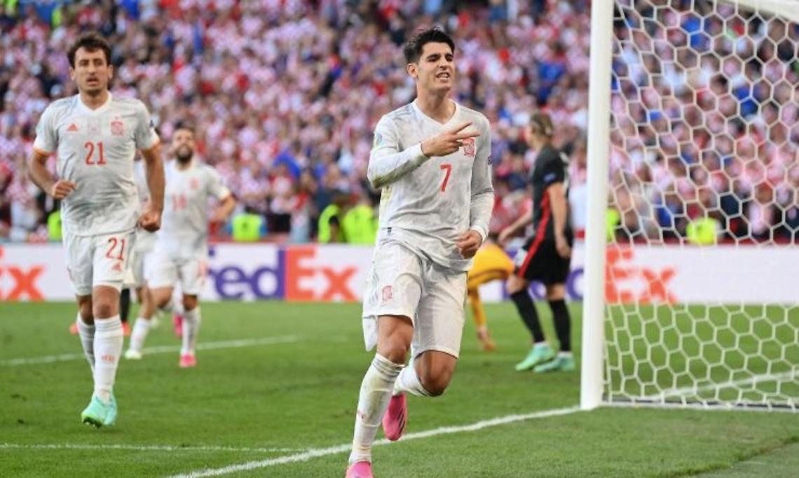 Alvaro Morata segna il 4 a 3 in spagna croazia Uefa Euro 28 giu 2021