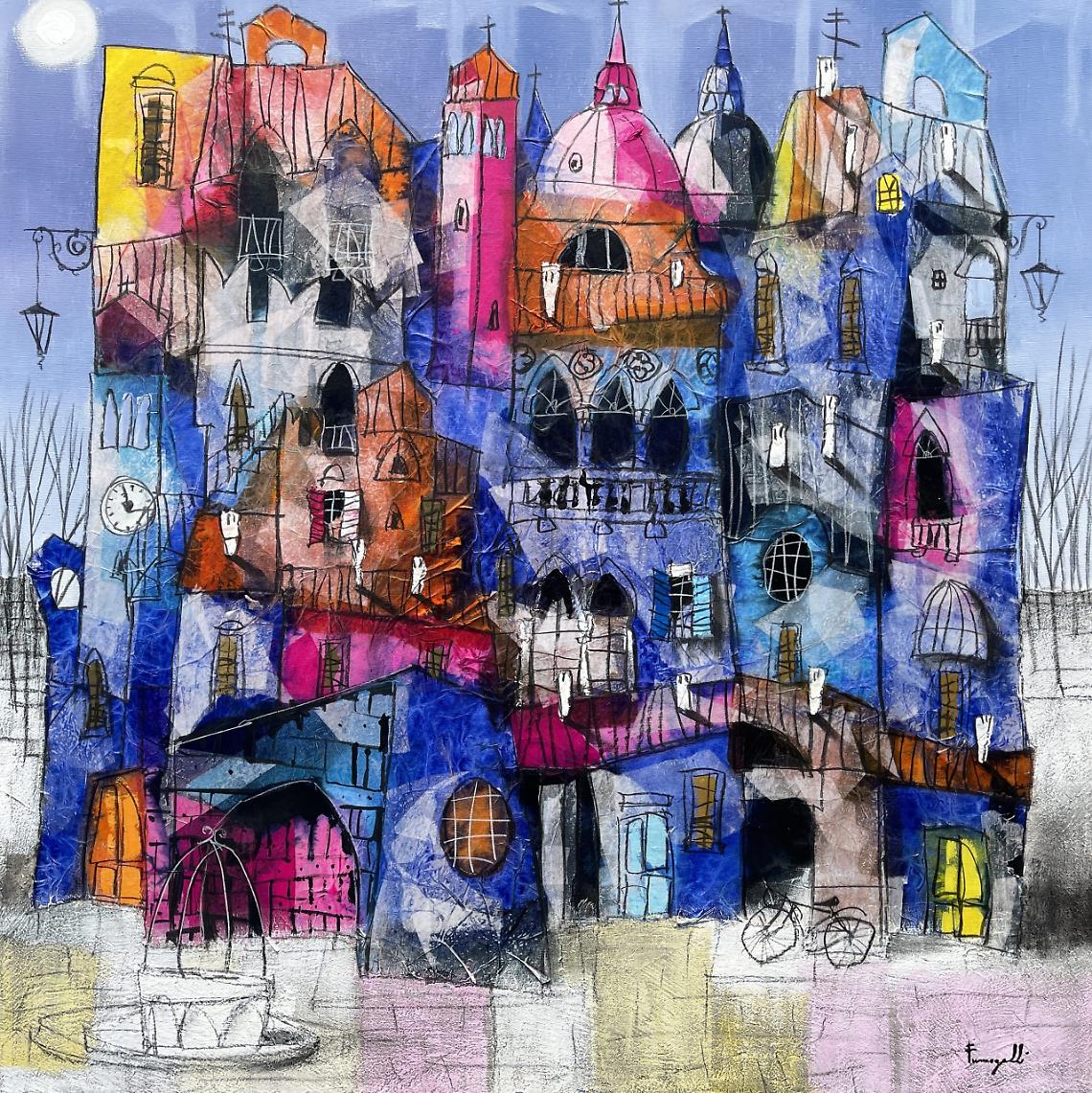 Paolo Fumagalli, Notturno, olio e tecnica mista su tela, cm 100x100