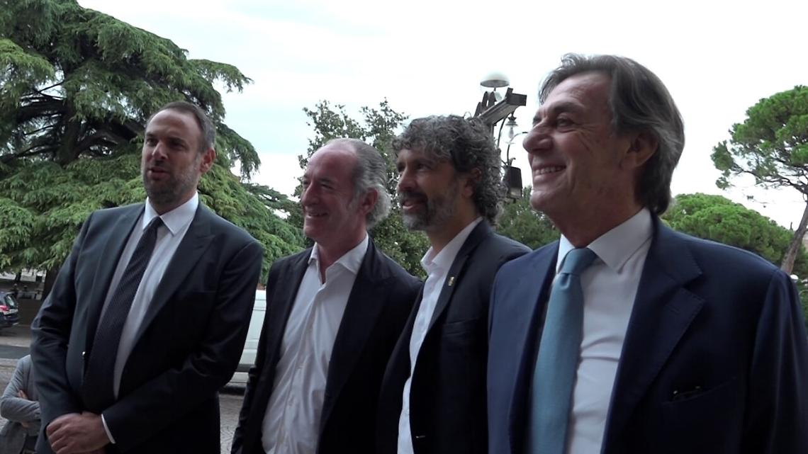 Mario Conte, Luca Zaia, Damiano Tommasi e Sergio Giordani _ foto ufficio stampa Comune di Verona