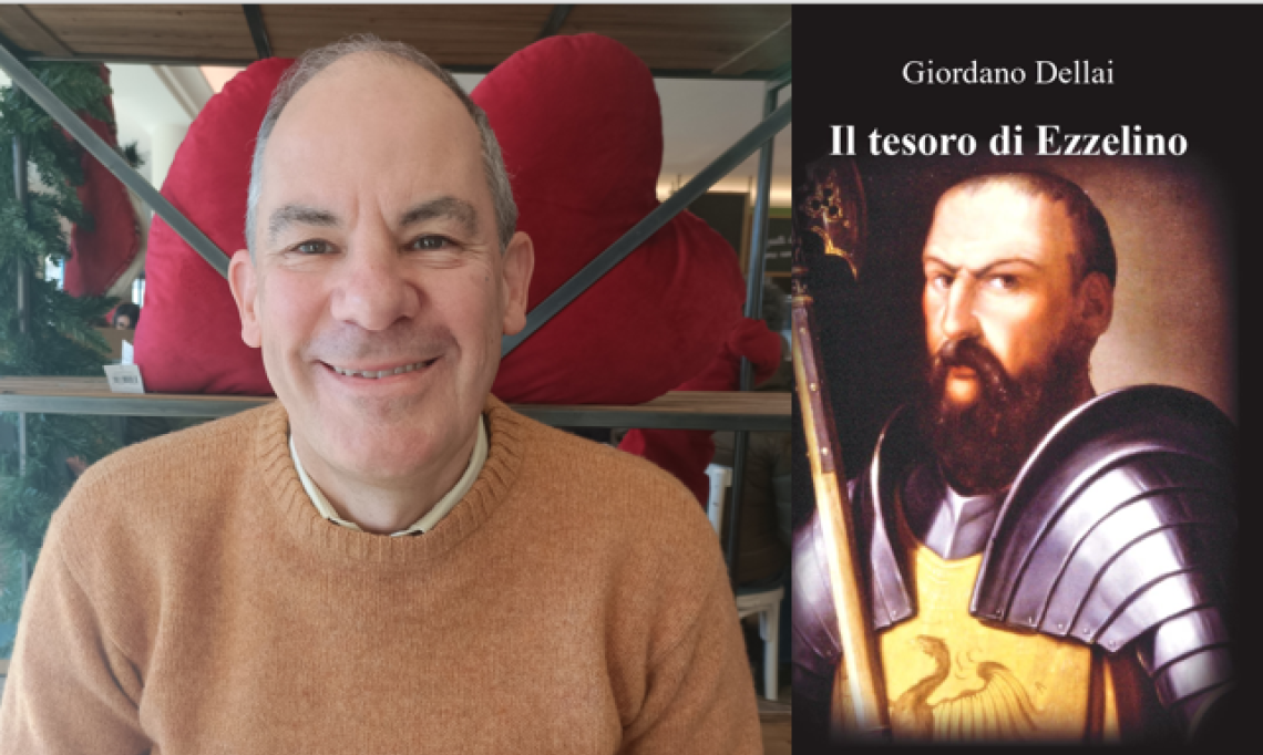 Giordano Dellai con la copertina del libro