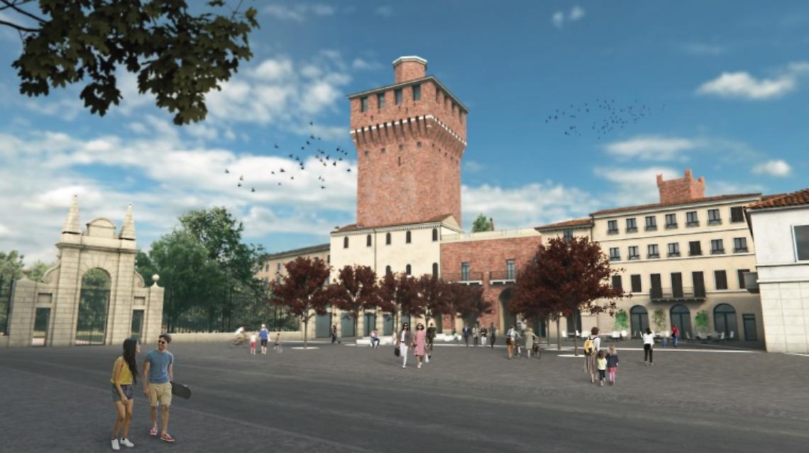 Piazzale de gasperi con alberi vista laterale