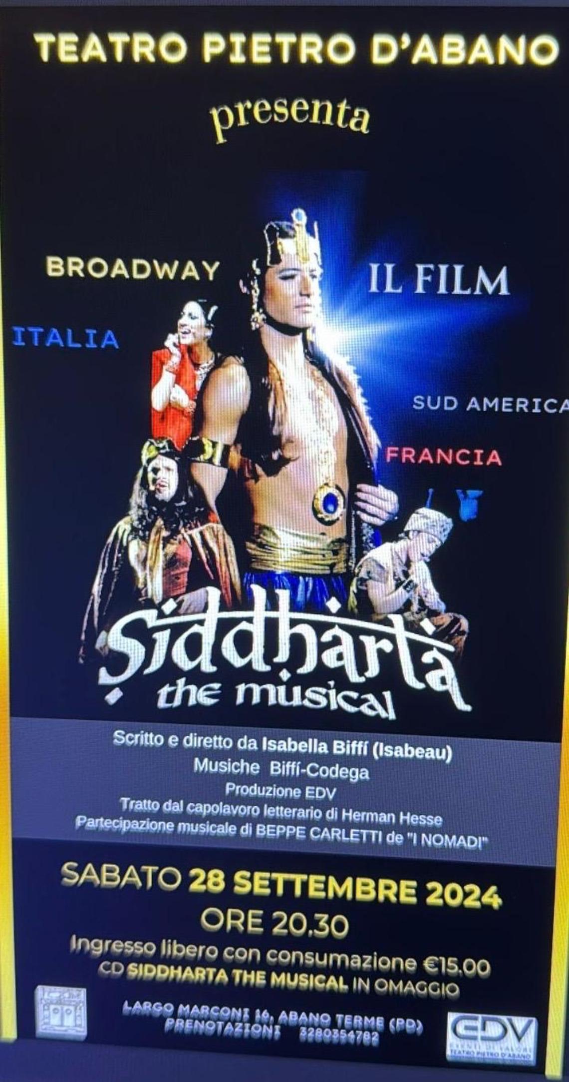 Proiezione del musical Siddharta al teatro Pietro d'Abano 