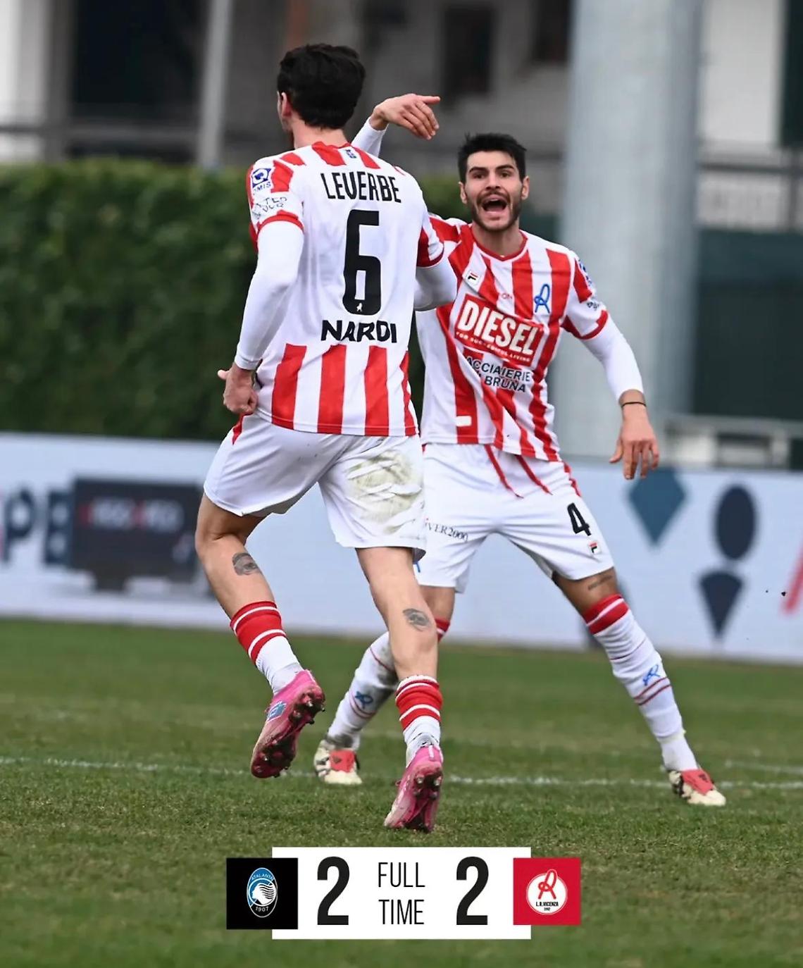 Il Vicenza si ferma a Caravaggio: finisce 2-2 contro l'Atalanta Under 23