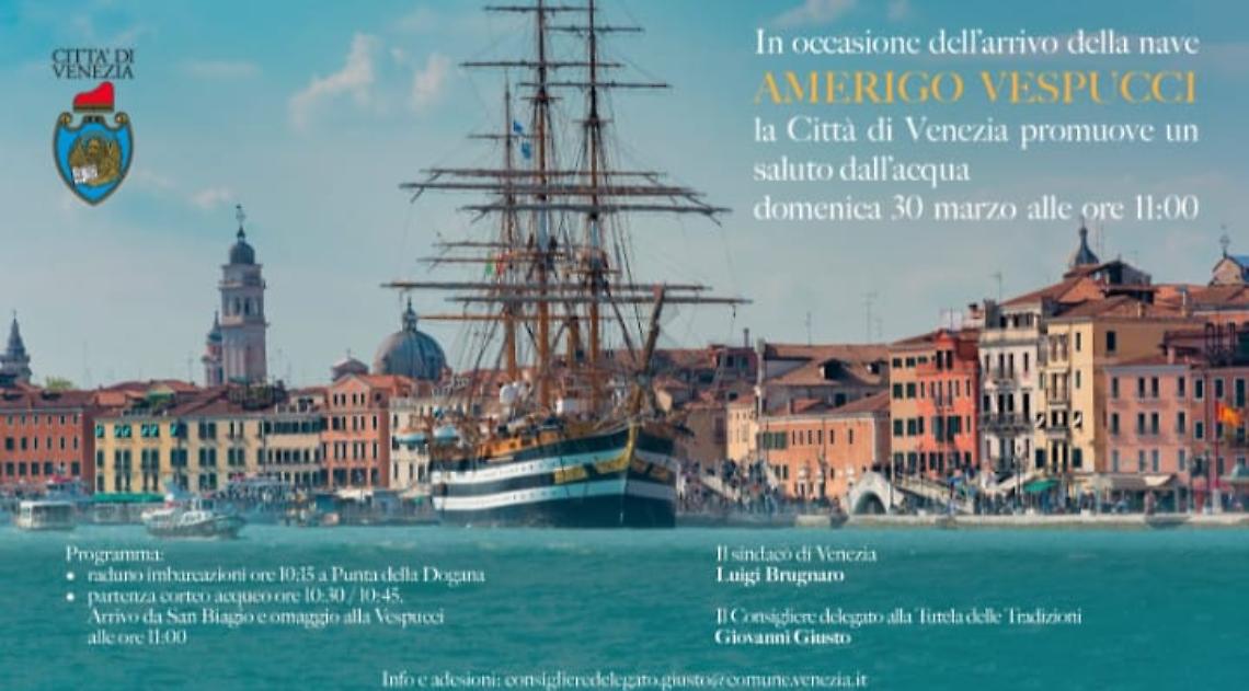 Venezia accoglie l’Amerigo Vespucci con un corteo acqueo
