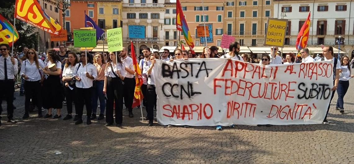 Una protesta del sindacato veronese di luglio 2023