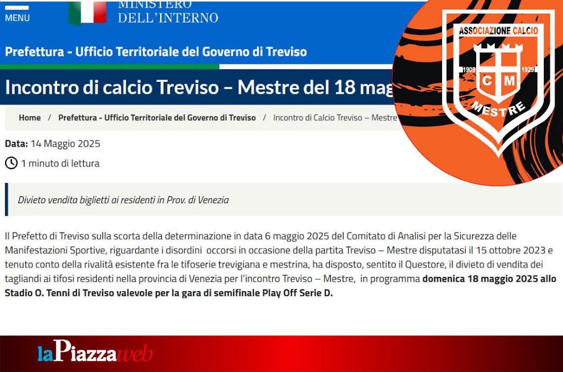 La sentenza ufficiale, condivisa dai canali social dell'Associazione Calcio Mestre