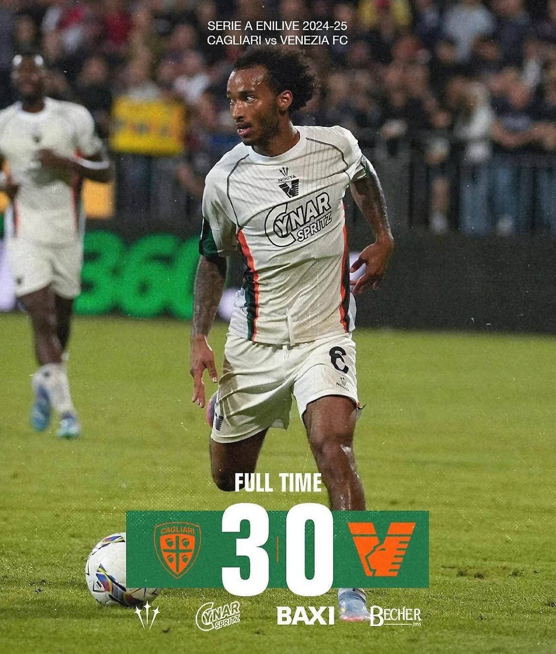 Venezia da incubo: il Cagliari vince 3-0