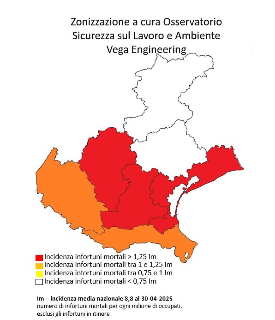 Mappa dell'indice di rischio in Veneto