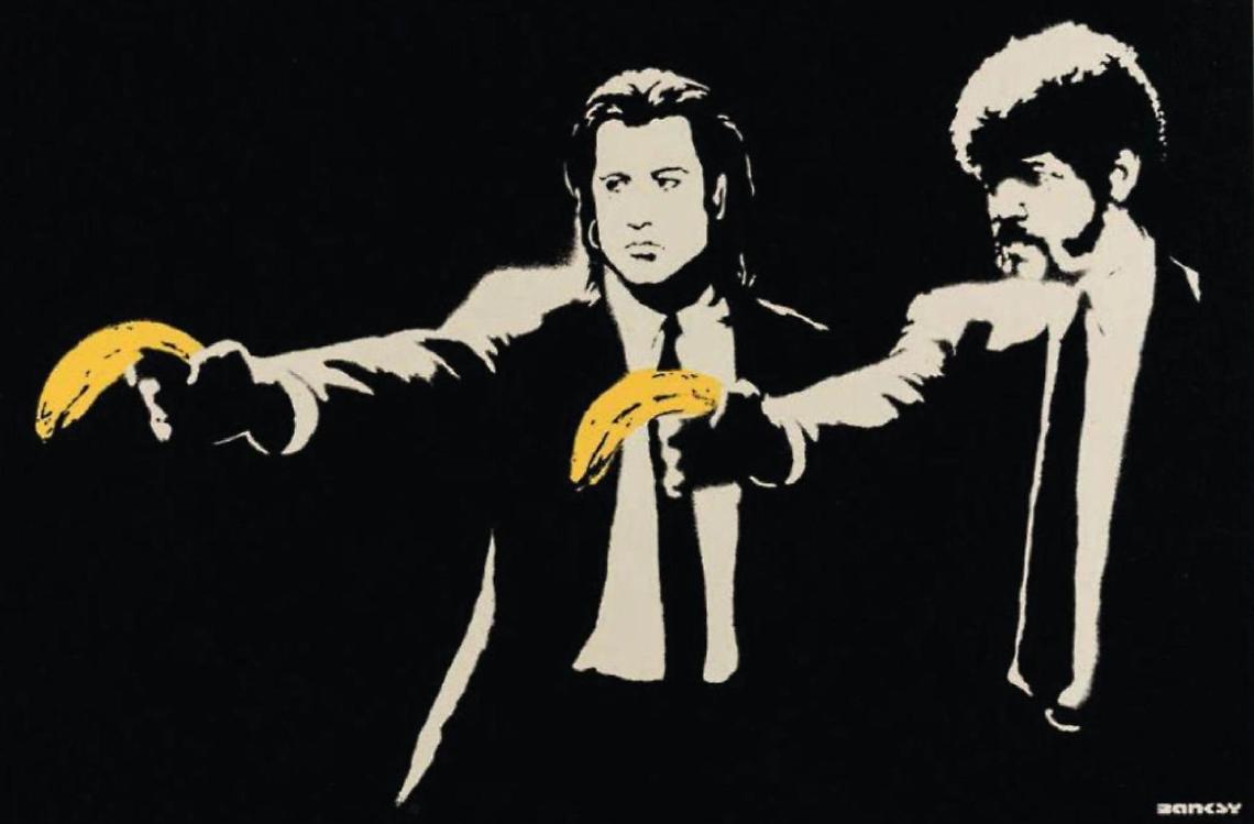 Un'opera di Bansky esposta alla mostra