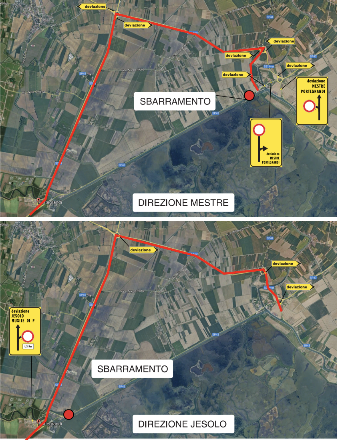 Strada Portegrandi–Jesolo, lavori in corso: senso unico notturno fino al 12 settembre