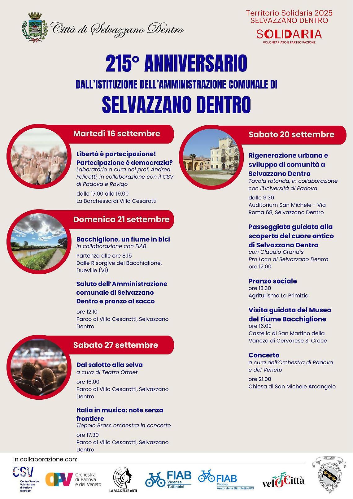 Settembre di festa e riflessione a Selvazzano Dentro: protagoniste le associazioni e 215 anni di storia civica