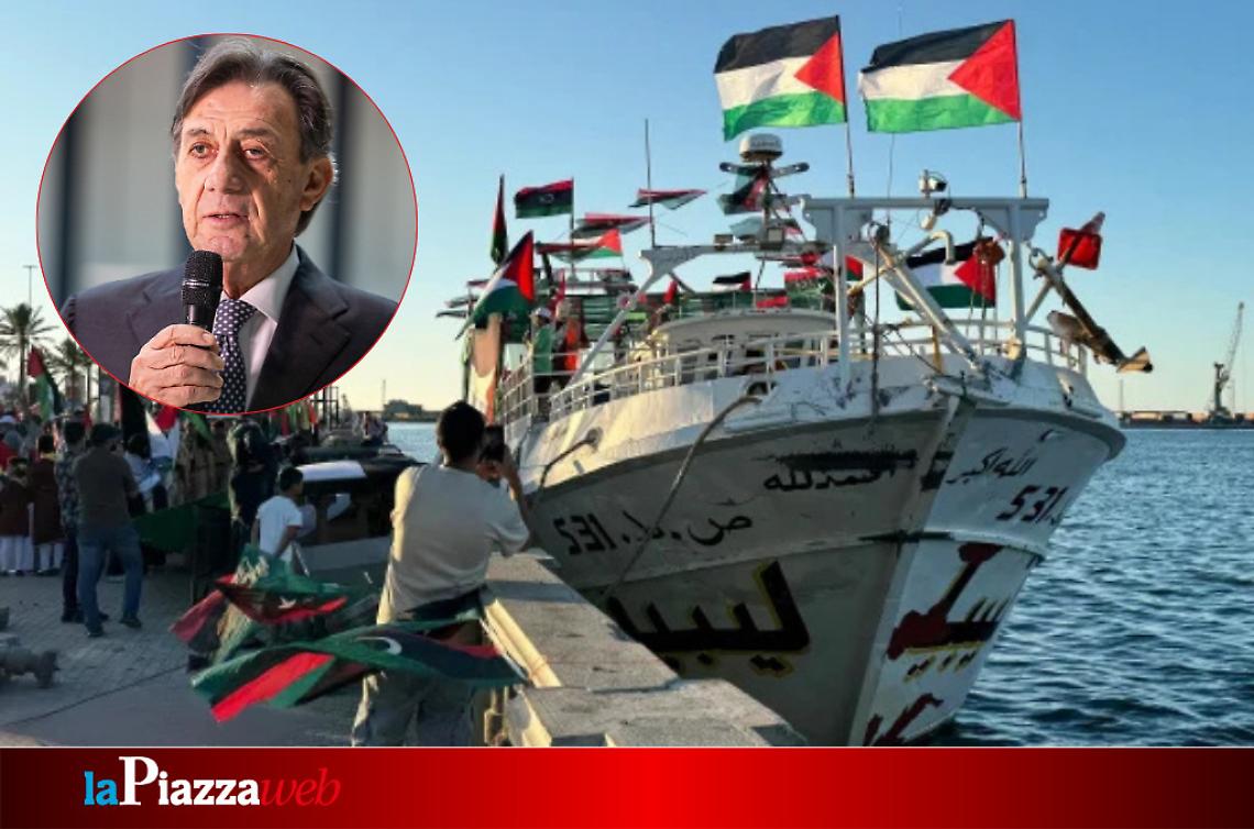 Foto della Global Sumud Flotilla, in alto a sinistra il Sindaco Sergio Giordani