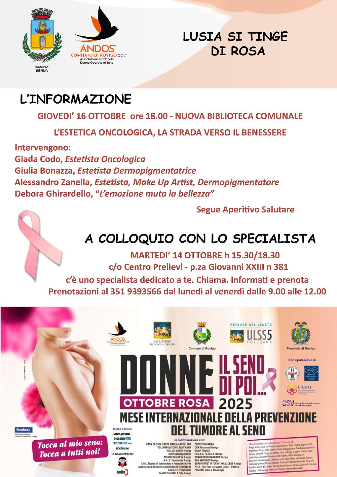 Lusia in rosa per la prevenzione: due eventi per informare e sostenere le donne