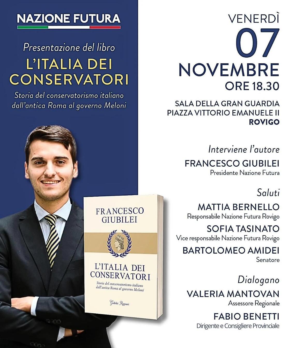 Francesco Giubilei presenta “L’Italia dei Conservatori” e inaugura il Circolo Nazione Futura Rovigo