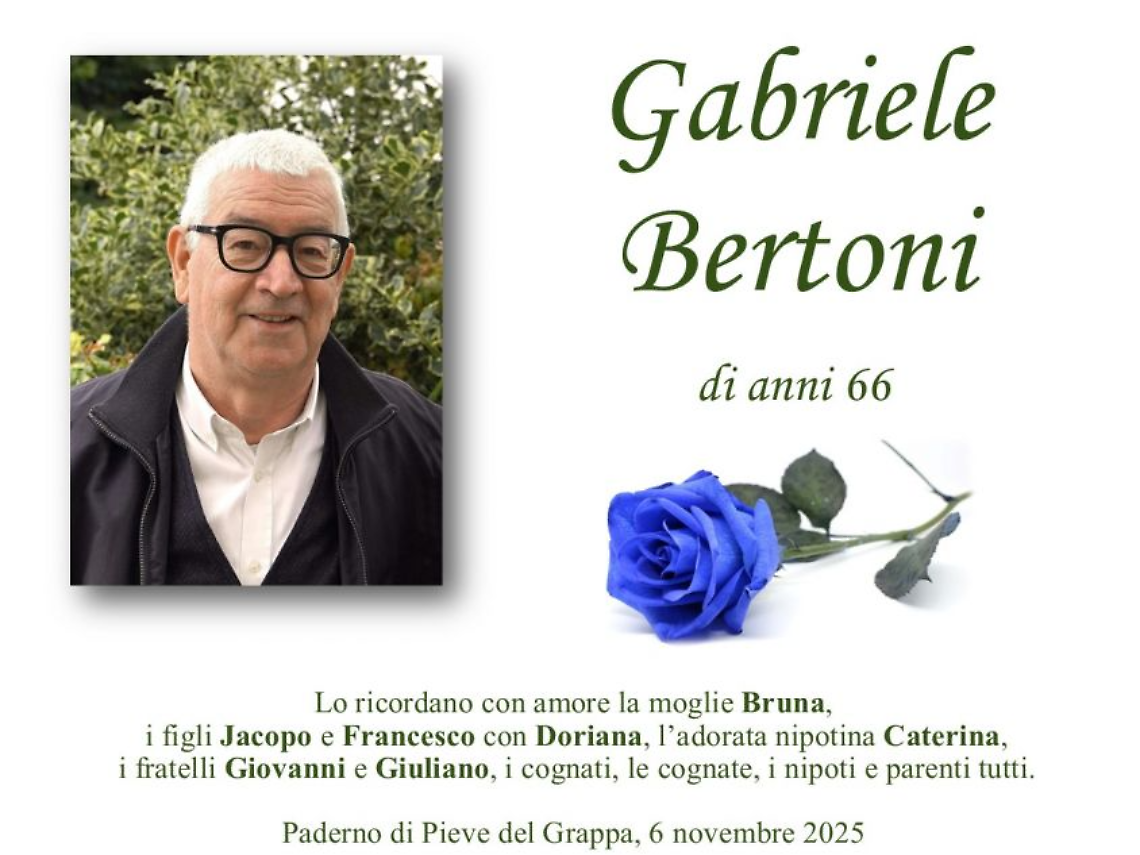 Addio a Gabriele Bertoni, ex sindaco di Pieve del Grappa: muore a 66 anni per un aneurisma