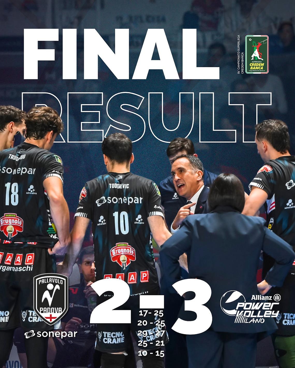 Milano vince a Padova solo al tie-break: una battaglia senza fine