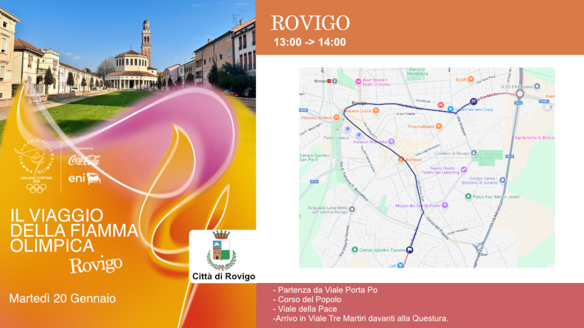 La Fiamma Olimpica arriva a Rovigo: marted&igrave; 20 gennaio la tappa del viaggio verso Milano-Cortina