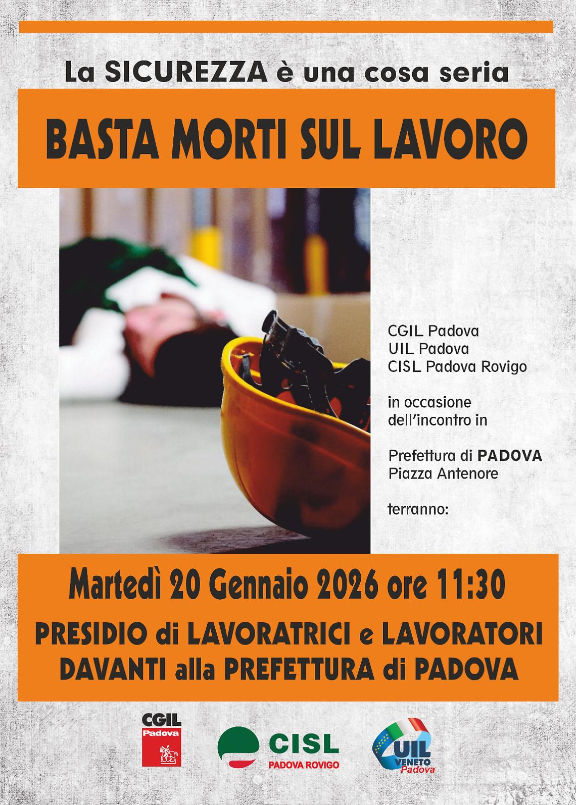 Mobilitazione sindacale a Padova: "Zero morti sul lavoro, obiettivo concreto"