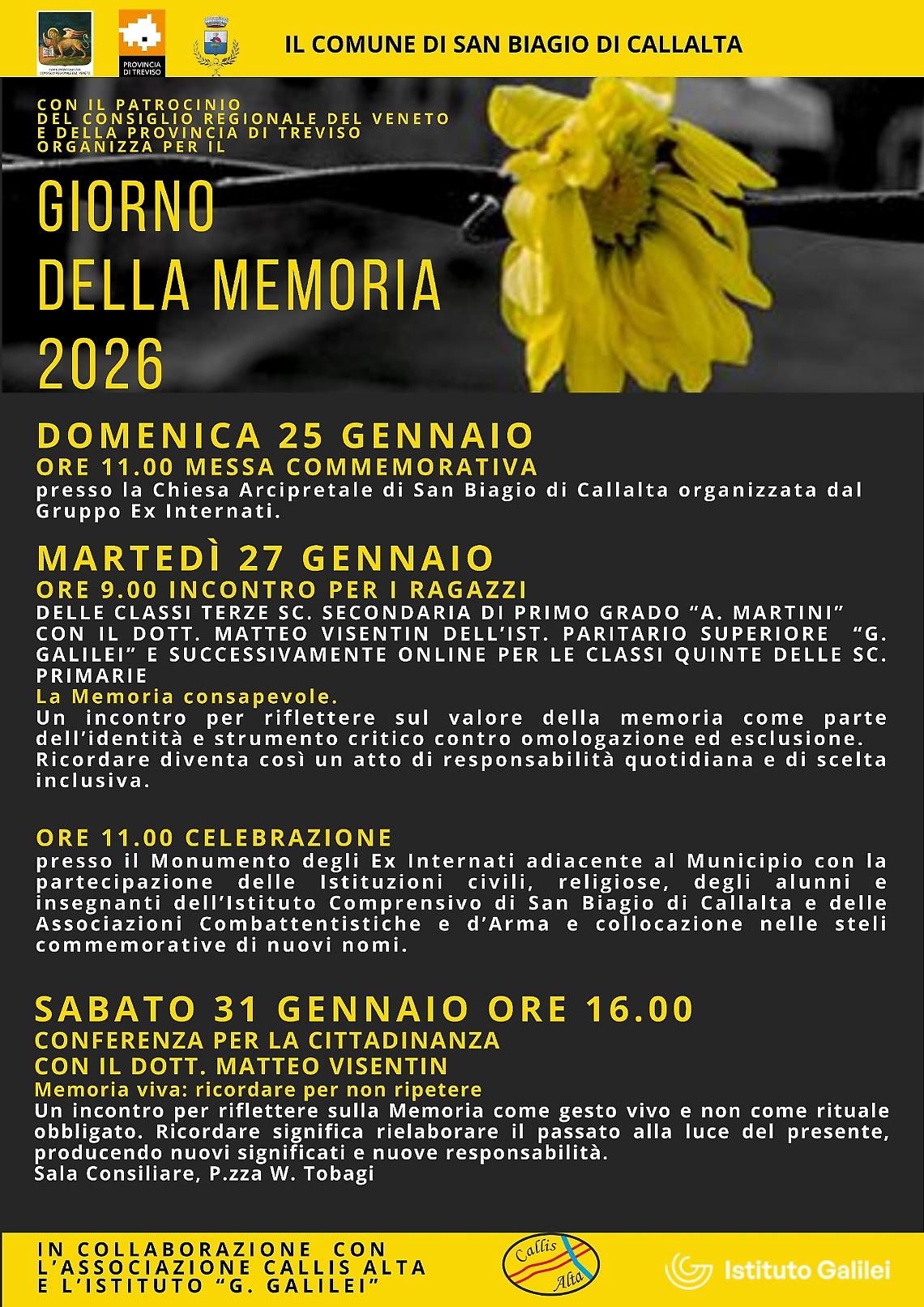 Giorno della Memoria 2026: San Biagio di Callalta ricorda la Shoah con iniziative per le nuove generazioni