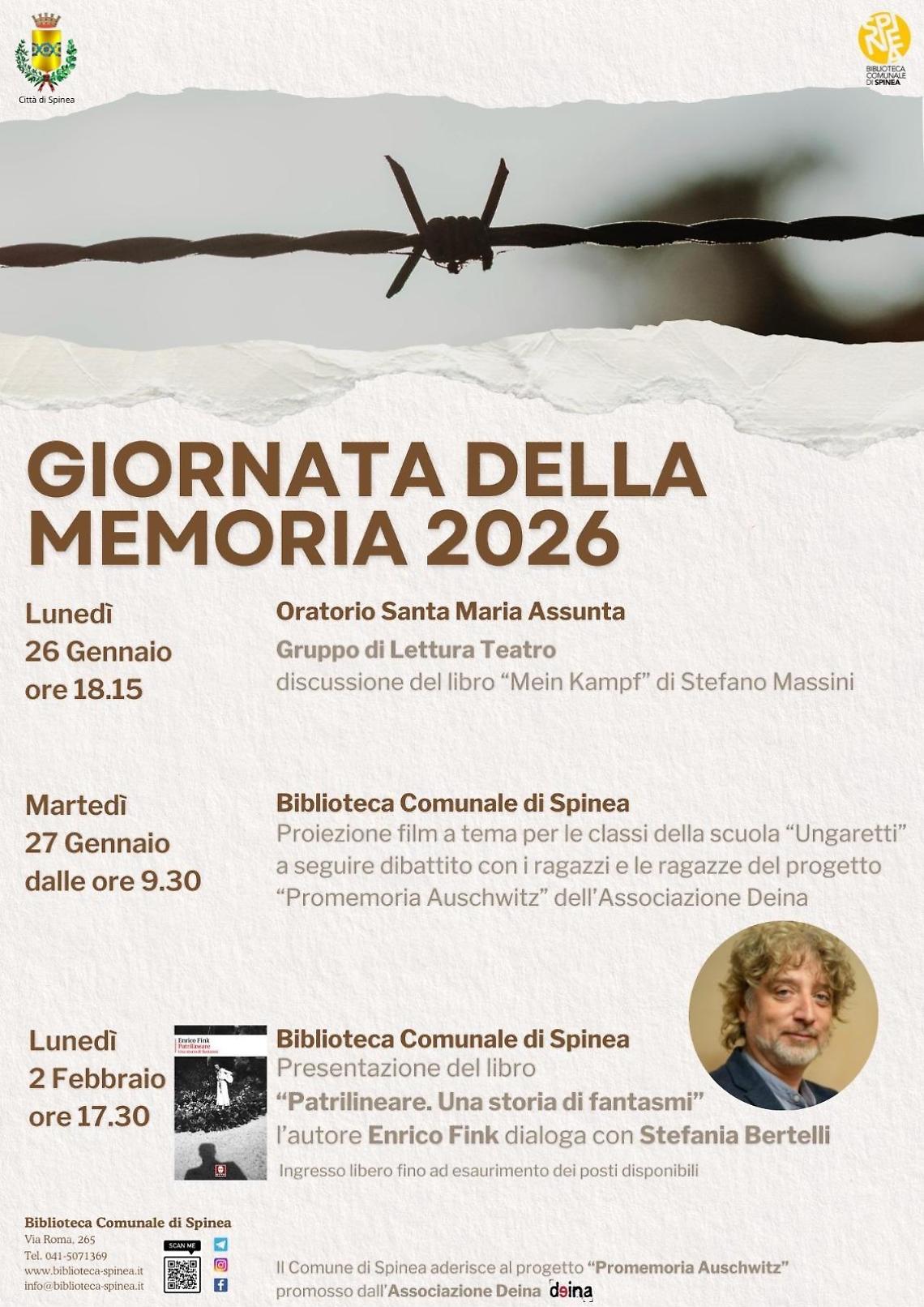 Spinea, un programma di eventi per la Giornata della Memoria 2026