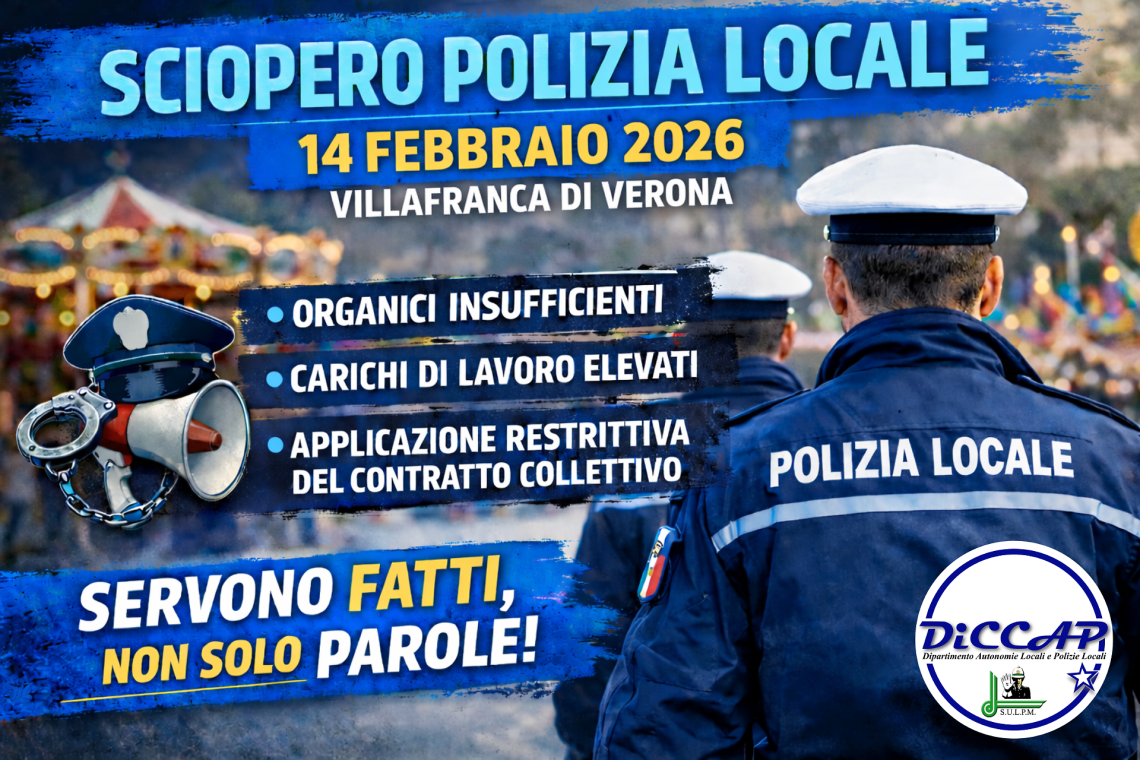Sciopero della Polizia Locale di Villafranca il 14 febbraio: dialogo dichiarato, rigidit&agrave; nei fatti