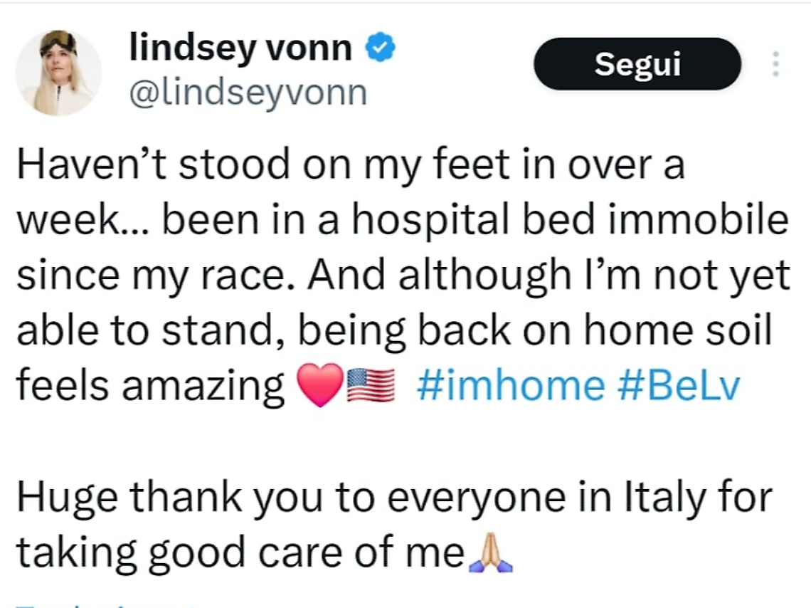 Olimpiadi, Lindsey Vonn ringrazia i medici di Treviso