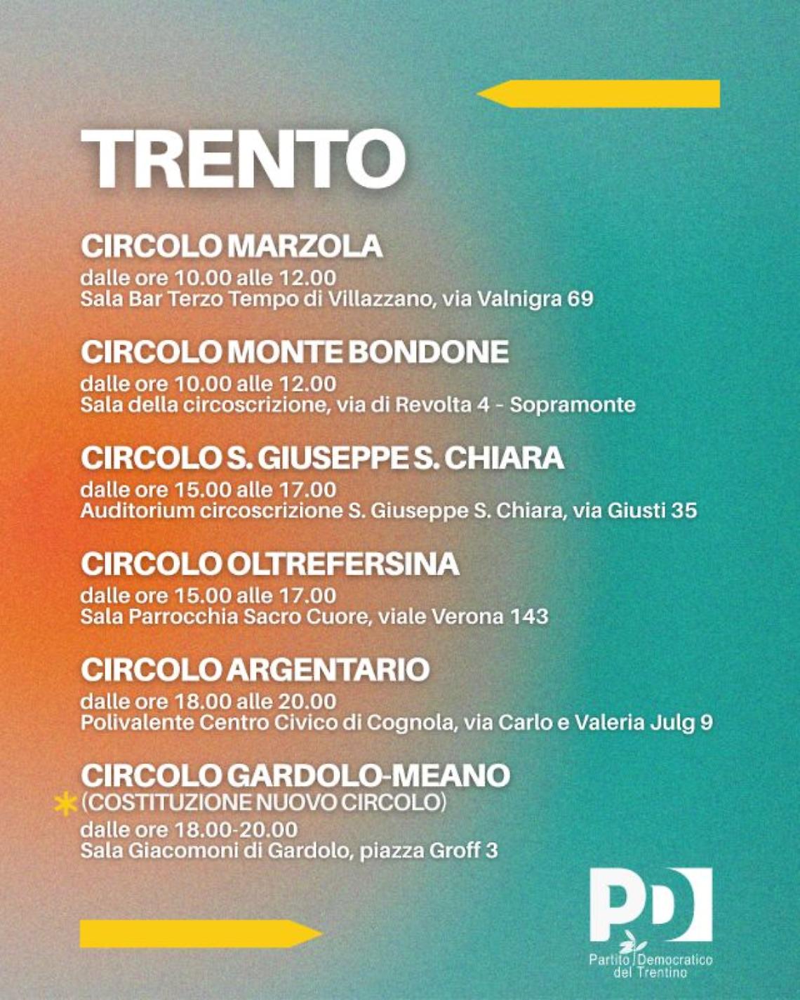 Pd Trentino: sabato 28 febbraio election day nei circoli per rilanciare l&rsquo;alternativa politica