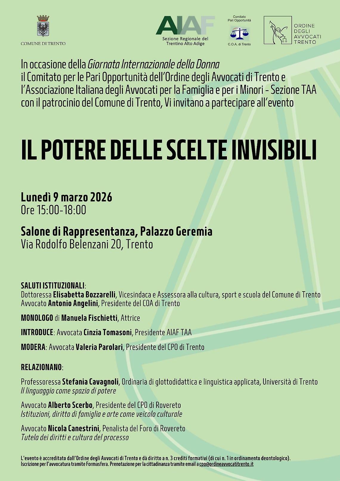 Trento, Palazzo Geremia: il convegno sulle scelte invisibili, un pomeriggio di riflessione per la Giornata della Donna