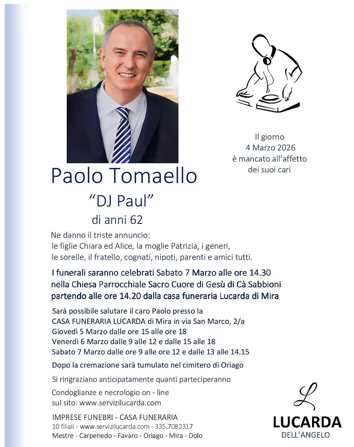 Addio a Paolo Tomaello, &ldquo;Dj Paul&rdquo;