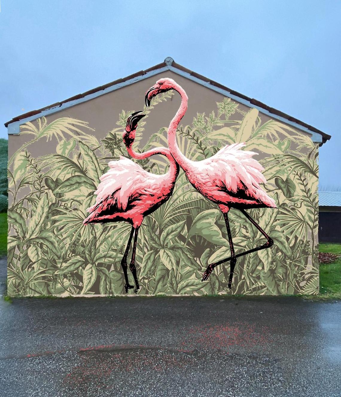 Rosolina(Albarella), gli studenti di Mantova firmano il nuovo murale dedicato ai fenicotteri rosa