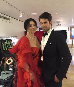 Marco Crepaldi sul set con Monica Bellucci in Mozart in the Jungle