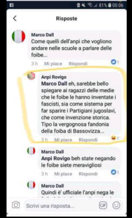 L'associazione Anpi Rovigo in un post su Facebook definisce le foibe come "un'invenzione storica": scatta l'indignazione ed è subito polemica