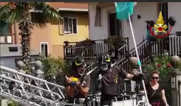 Sarego, con l'autoscala i vigili del fuoco recuperano un pappagallo fuggito su un albero