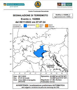Marche, forte scossa di terremoto: magnitudo di 5.7 sulla costa di Pesaro