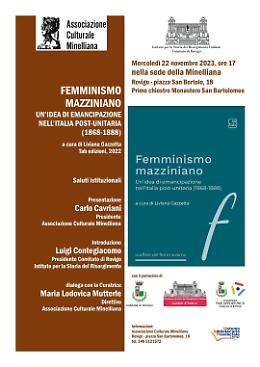 “Femminismo mazziniano. Un’idea di emancipazione post-unitaria”. Oggi a Rovigo la presentazione del volume di Liviana Gazzetta
