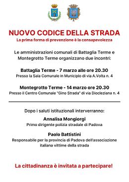 Nuovo codice della strada: i comuni di Montegrotto e Battaglia Terme promuovono sicurezza e prevenzione

