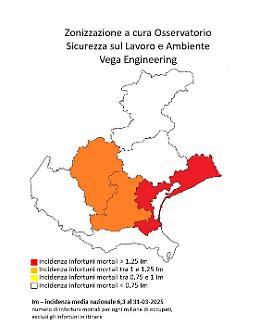 Per la sicurezza sul lavoro in Veneto è crisi nera, anzi, rossa