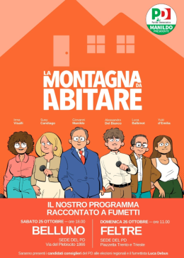 “La montagna da abitare”: il programma del Pd diventa un fumetto. Nel weekend la presentazione a Belluno e Feltre