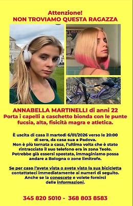 Annabella Martinelli comparsa a Padova: Vigili del Fuoco e droni setacciano Rocca Pendice per la 22enne