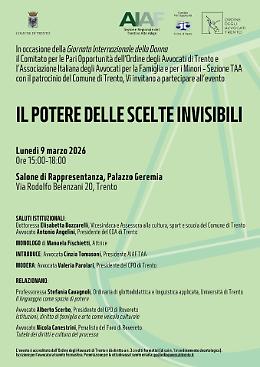 Trento, Palazzo Geremia: il convegno sulle scelte invisibili, un pomeriggio di riflessione per la Giornata della Donna