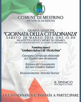 Mestrino celebra la quarta Giornata della Cittadinanza: tra giuramenti, riconoscimenti e orgoglio civico
