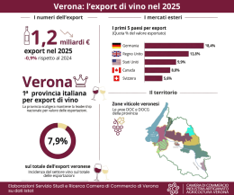 Verona guida l&rsquo;export del vino italiano: primo posto nazionale con 1,2 miliardi di euro