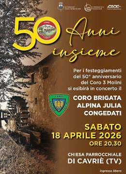 "50 anni insieme": Cavri&egrave; celebra il mezzo secolo del Coro 3 Molini con un concerto speciale