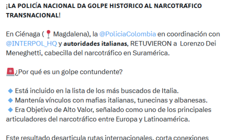 L'annuncio della polizia colombiana