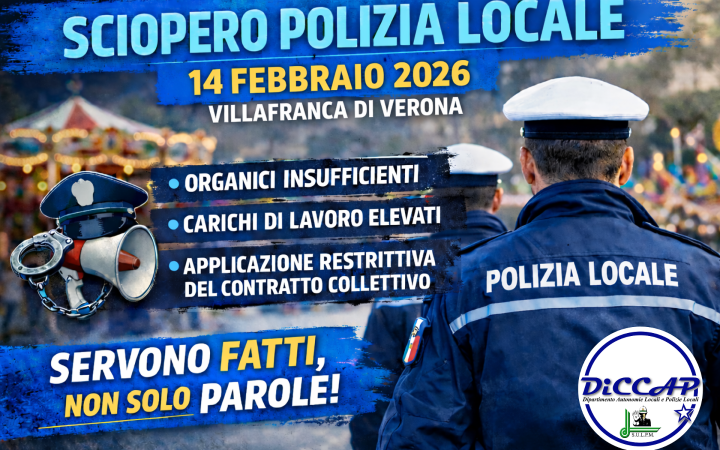 Sciopero della Polizia Locale di Villafranca il 14 febbraio: dialogo dichiarato, rigidit&agrave; nei fatti