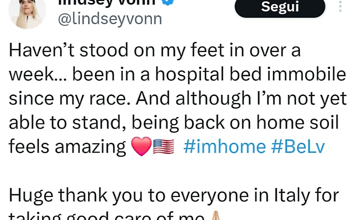 Dopo la caduta a Cortina, Lindsey Vonn ringrazia l&rsquo;Italia: &laquo;Grazie per esservi presi cura di me&raquo;