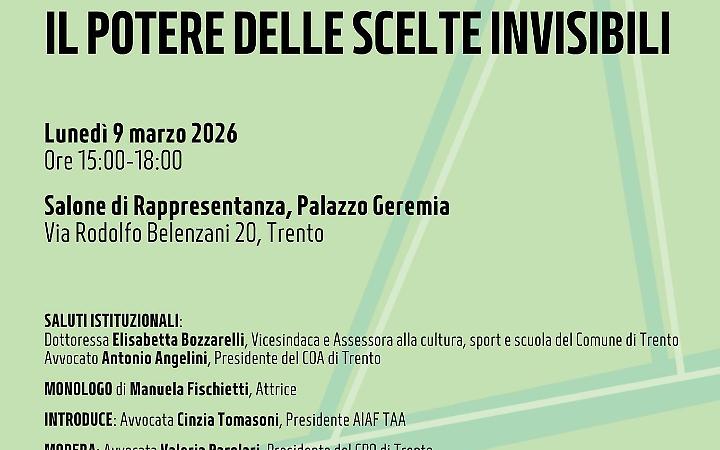 Trento, Palazzo Geremia: il convegno sulle scelte invisibili, un pomeriggio di riflessione per la Giornata della Donna