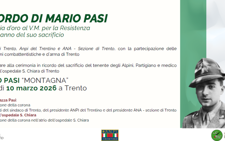 Trento ricorda Mario Pasi: marted&igrave; la cerimonia nell&rsquo;81&deg; anniversario