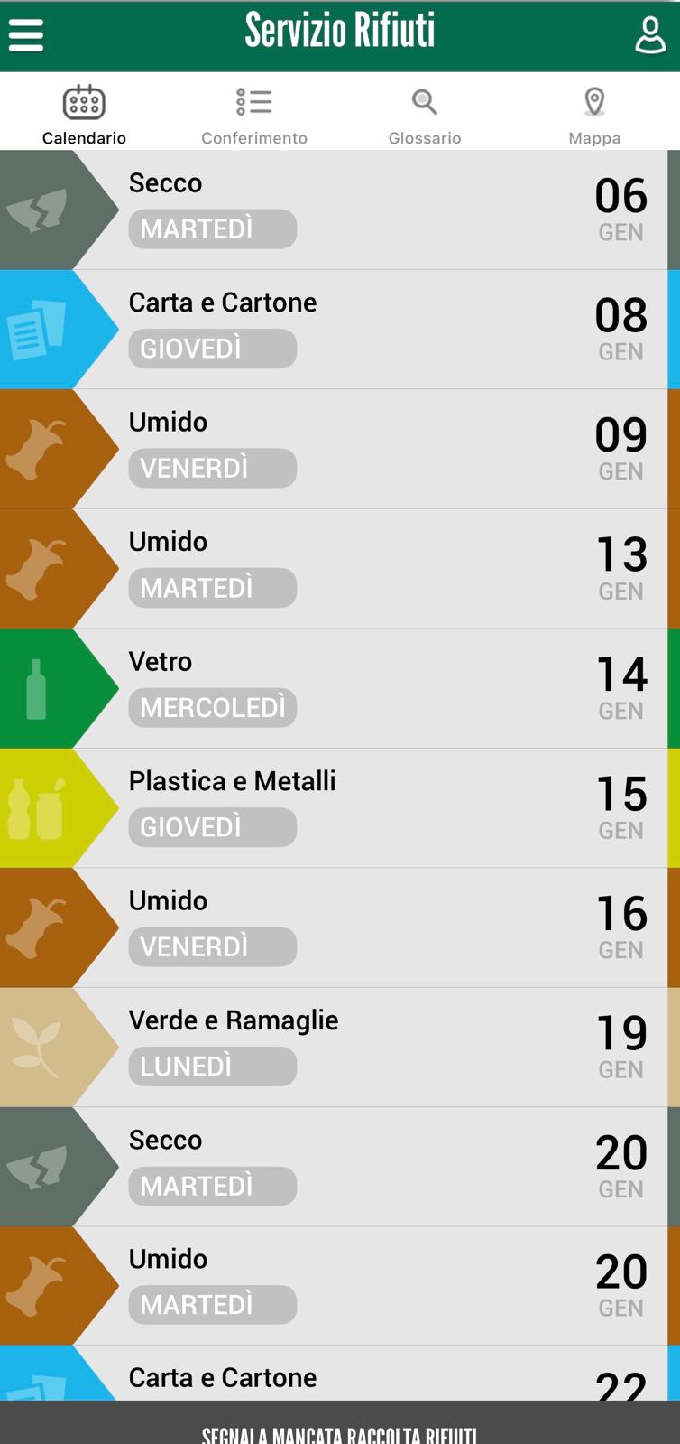 esempio App Etra - Servizio rifiuti